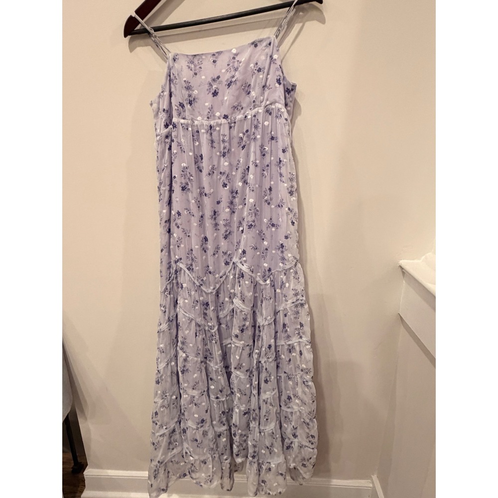 Storia Floral Maxi Dress Medium Lavender Tiered Ruffle Sleeveless